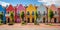 Colorful stucco traditional private townhouses. Residential architecture exterior.ai generative