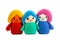 Colorful stuffed dolls isolated on white, generative ai