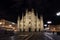 Colorful, stunning front of the magnificent Duomo di Milano or Milan Cathedral during the night