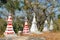 Colorful stupas in Buddhist wat temple in Thailand