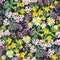 Colorful and stylish small booming floral and meadow flowers seamless pattern