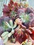 Colorful succulent background with echeveria linguas, hanaikada, yangjin, cinderella, xichuensis, starmark and cotyledon