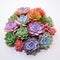 Colorful Succulent Bouquet On White Surface