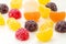 Colorful sugar coated fruity jelly sweets