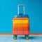 Colorful Suitcase On Wheels In A Vibrant Blue Room