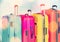 Colorful suitcases stack on city background