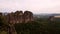 Colorful summer morning at climbers wall. The attractive nature rock empire park Saxony Switzerland.