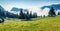 Colorful summer panorama of Triglav national park, Bohinj lake location. Foggy morning view of Julian Alps, Slovenia, Europe.