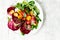 Colorful Summer Salad with Cherry Tomatoes, Radicchio Corn Salad and Spinach