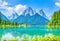 Colorful summer scene of Julian Alps with Mangart peak in the background Generated by Ai