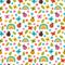 Colorful summer seamless pattern with hand drawn elements. Rainbow, flowers, ladybug. Cute print for fabric, textile, wrapping