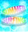Colorful Summer Surfing Design with Floating Surfboards
