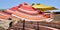 Colorful Summer umbrellas at an outdoor amphitheater