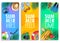 Colorful Summer Vertical Banner Set with Bright Vivid Gradient Background and Tropical Elements