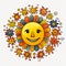 Colorful Sun Smiling With Artistic Doodles And Flowers