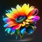 Colorful sunflower on black background. 3d rendering, 3d illustration. AI generated