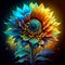 Colorful sunflower on a dark background. Hand-drawn illustration. generative AI