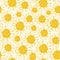 Colorful sunflower sketch pattern in trendy style on white background. Yellow sun flower retro design wallpaper. Graphic