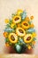 Colorful Sunflowers Bouquet in a Vase Oil Painting