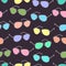 Colorful sunglasses seamless pattern, vector accessory background. Cartoon drawing multicolored bright spectacles on