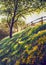 Colorful sunny summer autumn landscape acrylic hand painted oil painting