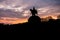 Colorful Sunrise burning sky Koblenz City historic monument German Corner where river rhine and mosele flow together