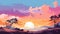 Colorful Sunrise Landscape Painting With Anime Aesthetic