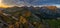 Colorful sunrise over panorama of mountains High Tatras on Slovak Poland border