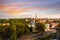 A colorful sunset above medieval old town Tallinn Estonia as viewed from upper town Toompea Hill