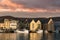 Colorful sunset in Alesund port town