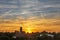 Colorful sunset in Darmstadt with view to famous wedding tower