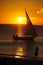 Colorful sunset dusk scene fishing ship