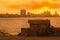 Colorful sunset in Havana with El Malecon seawall