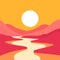 Colorful Sunset Icon Illustration For Cell Phone