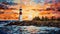 Colorful Sunset Lighthouse Oil Painting By Patrick Brown