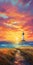 Colorful Sunset Lighthouse Painting: Vibrant Impressions Of A Coastal Landscape