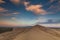 Colorful sunset over the dunes of the Gobi Desert.