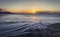 Colorful sunset over Llandudno Bay at low tide