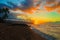 Colorful sunset over ocean at Haleiwa, Hawaii, Oahu island