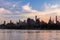 Colorful Sunset over the Roosevelt Island and Manhattan Skyline along the East River in New York City
