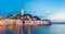 Colorful sunset of Rovinj town, Croatian fishing port on the west coast of the Istrian peninsula.