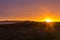 Colorful sunset on scattered houses in Magdalen Islands