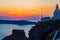 Colorful sunset skies over Santorini Caldera Cyclades Greece