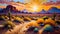 Colorful sunset Southwest desert calm cliff formation