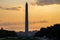 Colorful sunset view of the Washington Monument along the National Mall in District of Columbia USA