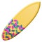 Colorful surfboard icon. Cartoon yellow wooden board