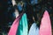 Colorful surfboards in palm trees in Islamorada, Florida Keys