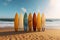 Colorful surfboards, sandy backdrop an invitation to ride the waves