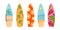 Colorful surfboards. Summer sports and beach recreation