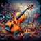 Colorful surrealistic painting of a violin